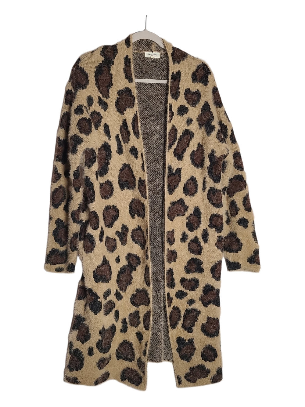 Sweet Lovely by Jen Animal Print Eyelash Knit Duster Cardigan Plus Size 1x/2x